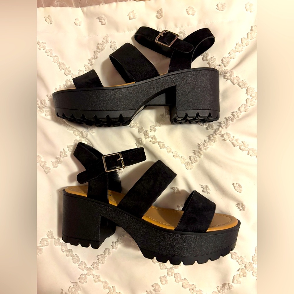 SODA chunky black sandal  heels. Brand new
